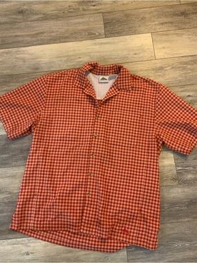 Men's Coral Red Check Short-Sleeve Button-Down Shirt by Columbia